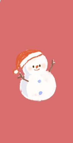 a drawing of a snowman wearing a santa hat