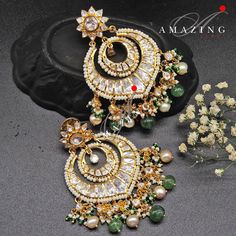 Silver Polki Chandbali, Emerald Earring, Kundan Chandbali, Bridal Jewelery, Traditional Jewelery, 925 Silver Earring, Chandbali, Mossianite, Statement Earring Material        : Silver Gemstone: Moissanite , Fresh Water Sea Pearls , Hydro Emerald Stone Stone colour:  Uncut Polki Primary colour: Gold Size-Length: 70mm Width:45mm Closure        : Screw back and Clips Silver Intricate, hand-crafted, Pure Silver Polki Earrings ( Chandbali), studded with high-quality Moissanite Polki comes with screw Luxury Ceremonial Chandbali Earrings, Luxury Chandbali Bridal Sets For Formal Occasions, Luxury Chandbali Gemstone Earrings, Luxury Meenakari Chandbalis For Festivals, Hand Set Fusion Chandbalis For Celebration, Fusion Style Hand Set Chandbalis For Celebrations, Traditional White Earrings For Reception, Traditional Hand-set Chandbali Pearl Earrings, Fusion Style Bridal Earrings With Intricate Design In White