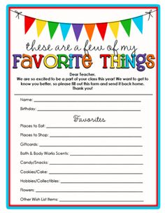 this is a fun printable for favorite things