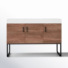 the sideboard is made out of wood and metal