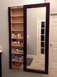 the medicine cabinet is open and ready to be used