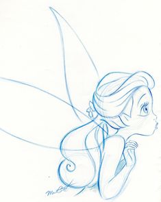 a drawing of tinkerbell from the movie tinkerbell is shown in blue ink