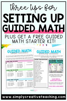 a guide for getting up guided math with text overlay that reads free tips for setting up guided math plus get a free guided