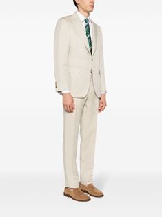 Canali single-breasted linen-blend Suit - Farfetch Cream Linen Suit For Semi-formal Occasions, Linen Suits With Welt Pockets And Long Sleeves, Single Breasted Fitted Linen Suit, Fitted Single Breasted Linen Suit, Fitted Linen Single-breasted Suit, Tailored Linen Suit With Suit Collar, Beige Linen Blazer With Suit Collar, Beige Linen Blazer With Hidden Button Closure, Beige Linen Blazer With Hidden Buttons