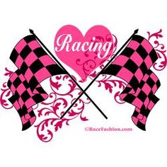 two crossed checkered flags with the words racing on them and a heart in the middle