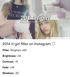 2014 it-girl Instagram filter 2014 Filter Instagram, 2014 Snapchat Filters, Soft Iphone Filter, Photography Title Ideas, Tumblr Filters Vsco, Photo Filter Tutorial, How To Make Pics Look Like Film, How To Cover Ur Face In Photos, Filter Presets Lightroom