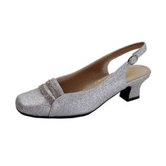 FLORAL Abigail women's extra wide width pumps deliver one of the classiest shoes of the season at a heel height that is desirable by many. These slingback pumps feature a 1.5" low-heel, square toe, delicately embellished rhinestones, and a gorgeous texture that enhances this simple silhouette for that chic aesthetic. Features: Extra Wide (E) Synthetic Rubber Sole 1.5" Low-Heel Square-Toe Slingback with Adjustable Buckle Questions? Contact Us Anytime Classy Shoes, Silver Pumps, Chic Aesthetic, Wide Width Shoes, Simple Silhouette, Slingback Shoes, Bow Shoes, Pump Dress, Synthetic Rubber