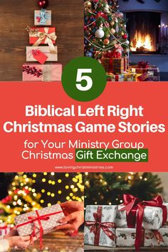 christmas gifts and presents with the text 5 biblical left right christmas game stories for your ministry group