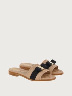 Quilted slider with Vara bow - Shoes - Women - Salvatore Ferragamo AU Ferragamo Shoes Women, Neutral Sandals, Bow Women, Bow Sandals, Bow Shoes, Buy Shoes Online