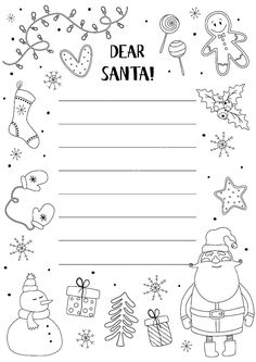 santa's letter to santa is shown in this christmas coloring page for the kids