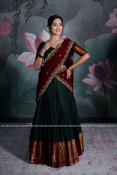 Half Saree Ideas Indian Weddings, Half Saree Designs Simple, Long Frocks For Women, Onam Outfits, Half Saree Function, Frock Designs, Simple Lehenga