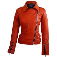 These women orange Brando genuine leather jacket will positively lift up your entire outfit. Break your monotonous and boring color scheme with this bold and beautiful shade of pumpkin orange. Featuring the asymmetrical front zipper of the classic Brando jacket design, a beautiful feminine collar, and stylish and roomy asymmetrical front pockets on either side – this orange leather jacket certainly adds an extra oomph to your personality. Trendy Fitted Orange Outerwear, Pink Biker Jacket, Orange Leather Jacket, Black Leather Jacket Outfit, Blue Leather Jacket, Long Leather Coat, Leather Jacket With Hood, Circus Clown, Leather Jacket Outfits