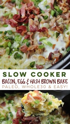 this slow cooker bacon egg and hash browns bake is the perfect side dish