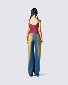 The perfect duo for an everyday look that will slay every single time 😍 Keep it casual, but never fail to pop off in this purple vegan leather top, and two-tone, straight-leg jean set 🙌🏼 Contrast Color Cotton Jeans, Trendy Spring Jeans With Contrast Color, Trendy Color Block Pants For Summer, Casual Fitted Color Block Jeans, Chic Spring Color Block Pants, Chic Color Block Pants For Spring, Trendy Leather Jeans, Trendy Summer Color Block Jeans, Jean Set