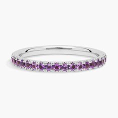 A dainty row of brilliant round amethysts in vivid purple are pave set in this Riviera ring crafted of 14k white gold. A sweet sentiment on its own, or a shimmering statement when stacked with other gemstone and diamond bands from the Riviera collection. Precious Gemstones Jewelry, Ring Crafts, Amethyst Ring, Diamond Bands, Semi Precious Gemstones, Types Of Metal, Fashion Rings, Gemstone Jewelry, Jewelry Rings