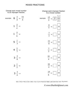 the mixed fractions worksheet is shown with numbers and symbols in each column