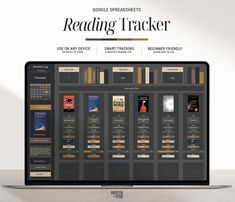 the reading trackerr is displayed on a laptop screen with an image of books in it