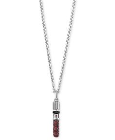 a silver chain with a red pendant on it