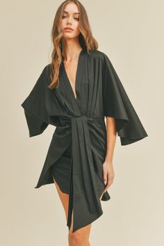 Lola Draped Shirt Dress – The Boutique at Mira's Ruched V-neck Wrap Dress For Night Out, Chic V-neck Mini Dress With Draped Sleeves, Ruched V-neck Mini Dress For Daywear, Draped Mini Dress For Date Night, Spring Evening V-neck Draped Dress, Draped V-neck Dress For Spring Evenings, Spring Evening Draped V-neck Dress, Chic V-neck Wrap Dress With Draped Sleeves, Summer Night Out Draped Wrap Dress