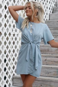 Riviera Sky Blue Front Tie Mini Dress Maxi Floral Dress, That Dress, Amazing Lace, Dress Boutique, Eclectic Fashion, Dress Girl, Hoodie Outfit, Online Fashion Stores, Swans