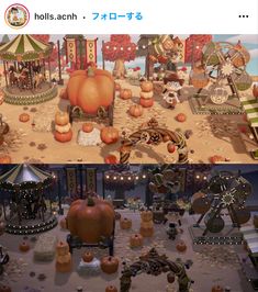 an animated scene with pumpkins and carnival rides