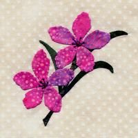 two pink flowers on a white polka dot background