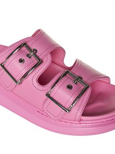 100% Rubber Pink Double Strap Slides For Summer, Pink Slide Sandals With Buckle Closure, Pink Double Strap Slides For Spring, Chloe Purses, Pink And Silver, Slides Sandals, Marine Serre, Sneaker Wedge, Luxury Retail