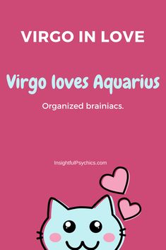 a pink background with an image of a cat and the words virgo in love