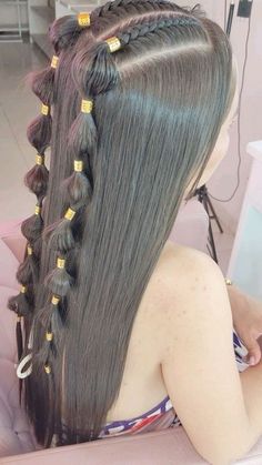 Braiding With Ribbon, Hairstyles With Jewels, Braided Hairstyles White Women, Banquet Hairstyles, Hawaii Hairstyles, Complex Hairstyles, Preppy Hairstyles, Rave Hair, Easy Hairstyles For Thick Hair