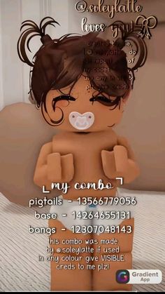 an animated image of a baby doll with words on it's chest and head