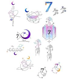 the numbers are drawn in different styles and colors, including one for each zodiac sign