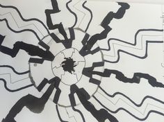 an abstract drawing with black and white lines