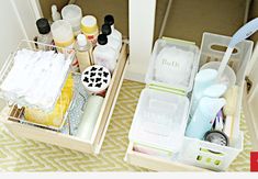 two open drawers filled with personal care items