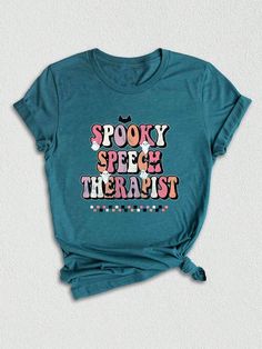 Looking for a spooky Halloween shirt that will make you stand out from the crowd? Look no further than our spooky speech therapist shirt! This colorful shirt is perfect for dressing up or down, and it will give you the spooky vibes you need to help you get through your workday. Plus, it makes a great gift for any speech therapist out there!Spooky Speech Therapist Shirt, Colorful Spooky Halloween Shirt, Matching Halloween Speech Therapist Shirt Deep Teal Heather Casual  Short Sleeve  Animal,Cartoon,Colorblock,Figure,Geometric,Graphic,Letter,Striped,Plants,Textured Pattern    Women Clothing, size features are:Bust: ,Length: ,Sleeve Length: Plant Texture, Matching Halloween, Women Crew Socks, Speech Therapist, Geometric Graphic, Animal Cartoon, Spooky Vibes, Deep Teal, Spooky Halloween