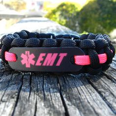 Pink EMT 550 Paracord Bracelet How To Size- Wrap a strip of paper or string around your wrist - mark where the ends overlap comfortably. Measure that against a ruler to the nearest 1/2 inch. Please do Emt Clothes, Firefighter Birthday Party, Firefighter Cross, Care Giver, Nurse Tattoo, Firefighter Costume, Firefighter Birthday