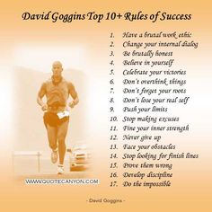 a man running with the words david goggins'top 10 rules of success