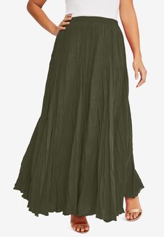 A classic silhouette that offers everyday elegance. Easy elastic waist. Fully lined.  36" length CottonMachine wash; importedThe perfect matching Crinkle Skirt, Crinkle Fabric, Occasion Dresses Wedding, Classic Denim Jacket, Dark Olive Green, Tunic Tank Tops, Ladies Of London, Dress Suits, Cocktail Dress Party