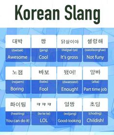 an image of korean words that are in different languages on a blue and white background