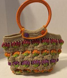 Retro Colorful Crochet Purse With Round Handles Zipper Close. Condition is Pre-owned. Colorful Crochet, Crochet Purse, Crochet Purses, Bags Handbags, Shoe Accessories, Handles, Bag Lady, Purse, Women Accessories