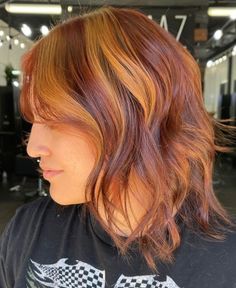 Vibrant Copper Highlights Dimensional Copper Brown Hair, Hair Chunky Highlights, Black And Burgundy Hair, Dimensional Copper, Redhead Hair Color, Chunky Blonde Highlights, Calico Hair, Copper Brown Hair, Reddish Brown Hair