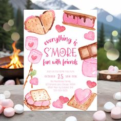 a card with some food on it and marshmallows in the foreground