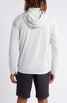 Stay comfortable on and off the course in this lightweight pullover featuring an adjustable drawstring hood and durable performance fabric. 27" length (size medium) Half-zip closure Drawstring hood; inner stand collar Long sleeves 88% polyester, 12% spandex Machine wash, tumble dry Imported Athleisure Activewear With Drawstring Hood And Half-zip, Technical Running Hoodie, White Sports Hoodie Activewear, White Functional Hoodie For Light Sports, Functional Running Hoodie With Drawstring Hood, Technical Long Sleeve Hoodie For Running, Athleisure Track Jacket With Functional Drawstring, Technical Moisture-wicking Hooded Hoodie, White Moisture-wicking Hoodie For Outdoor Activities