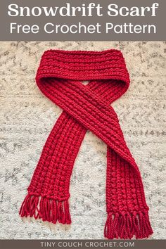 a crocheted scarf with text that reads, how to knit a snow drift scarf free crochet pattern