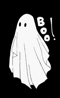 a black and white drawing of a ghost with boo written in it's mouth