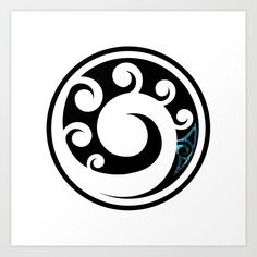 a black and white circle with an omen symbol on the side art print by person