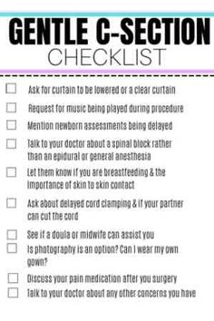 a checklist with the words gentle c section on it