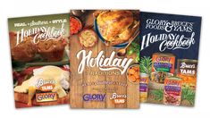 three holiday cookbooks are shown in this image