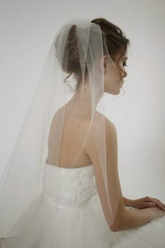 a woman wearing a wedding veil and dress