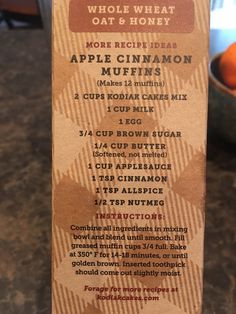 an apple cinnamon muffins recipe is shown in the box on the counter top