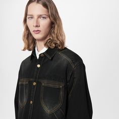 LOUIS VUITTON® - Workwear Denim Shirt - Black Denim Workwear, Louis Vuitton Official, Contrast Stitch, Denim Shirt, Men's Collection, Black Denim, Black Shirt, Fitness Models, Work Wear